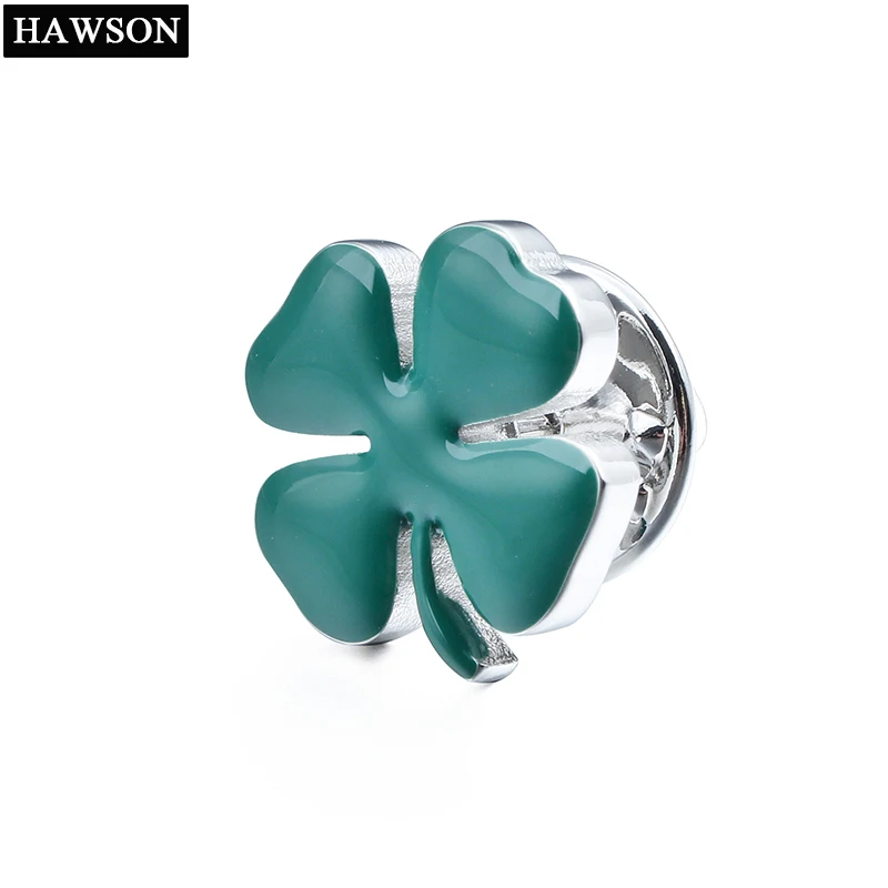 

HAWSON Four Leaves Clover Brooch Pin Locking Clutch Back Green Lucky Leaf Lapel pin tie Jewelry OrnamentBro Retro Female Corsage