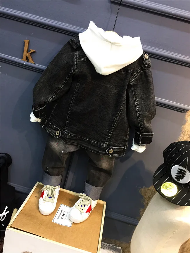 Children's Autumn Winter Clothing Set Cute Boys Denim Jacket + Hoodie Jeans 3pcs Suit Clothes 2-7years |