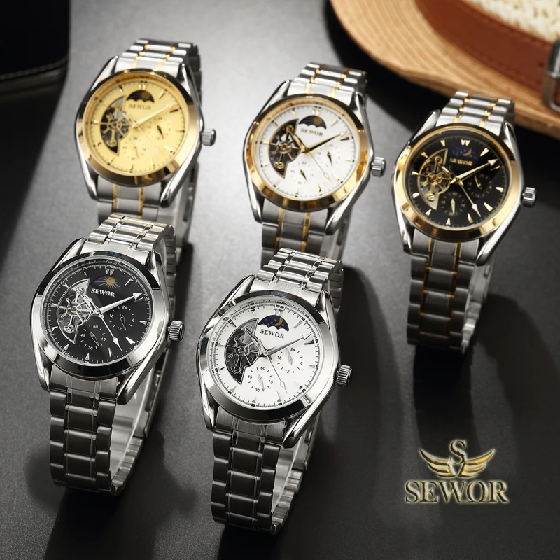 SEWOR мужские модные роскошные брендовые механические Автоматические часы с