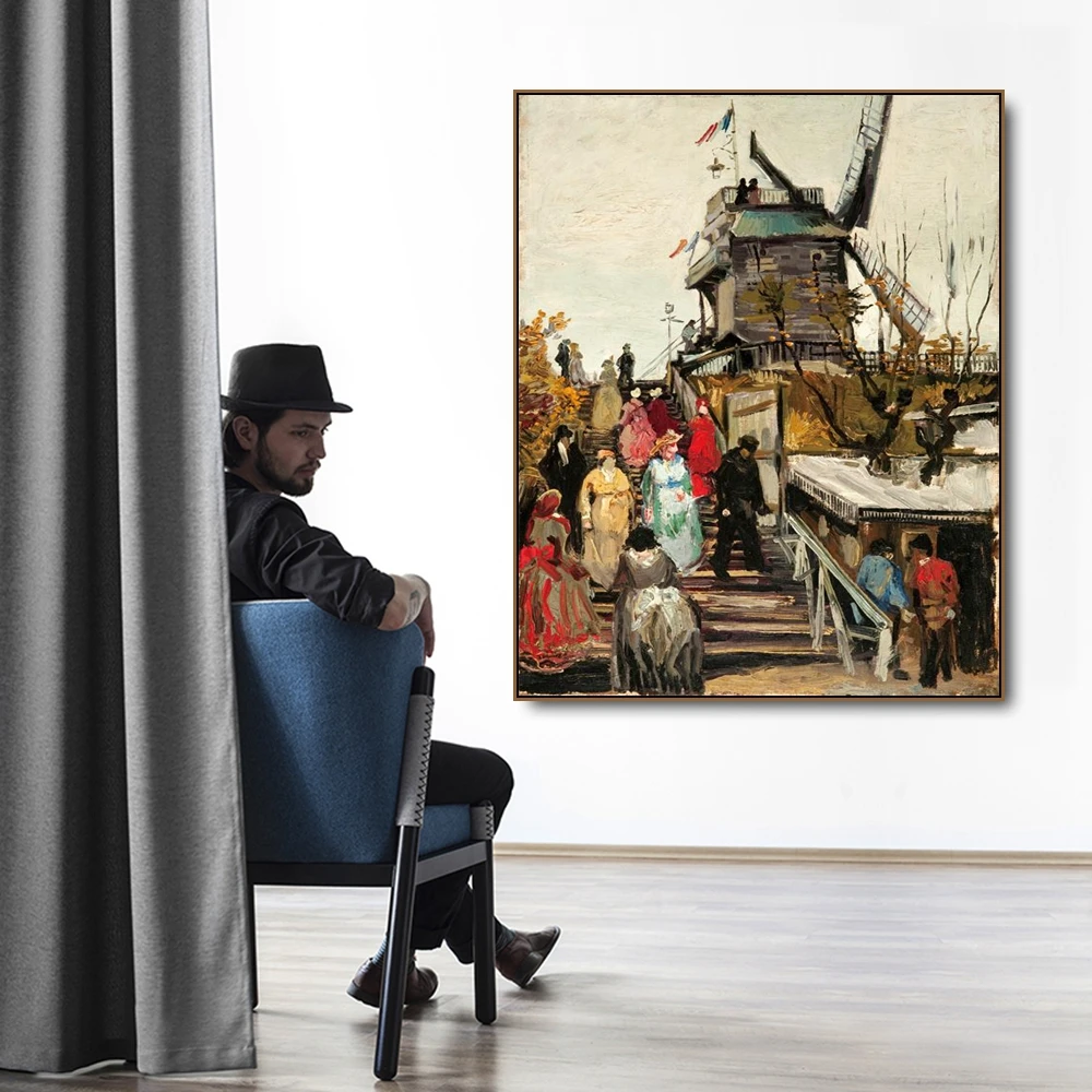 

Le Blute-fin Windmill by Vincent Von Gogh Poster Print Canvas Painting Calligraphy Home Decor Wall Art Pictures for Living Room
