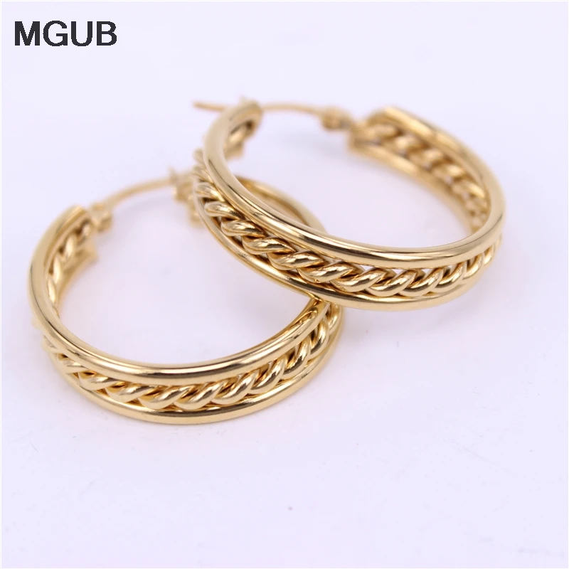 Женские серьги из нержавеющей стали шириной 6 мм 30 LH517|gold stainless steel earrings|gold earrings