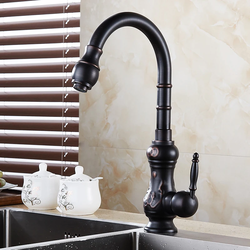 Kitchen Faucets Antique Brass Bronze Finish Water Taps Swivel Spout Vanity Sink Mixer Classic Tap Single Handle 1221F | Обустройство