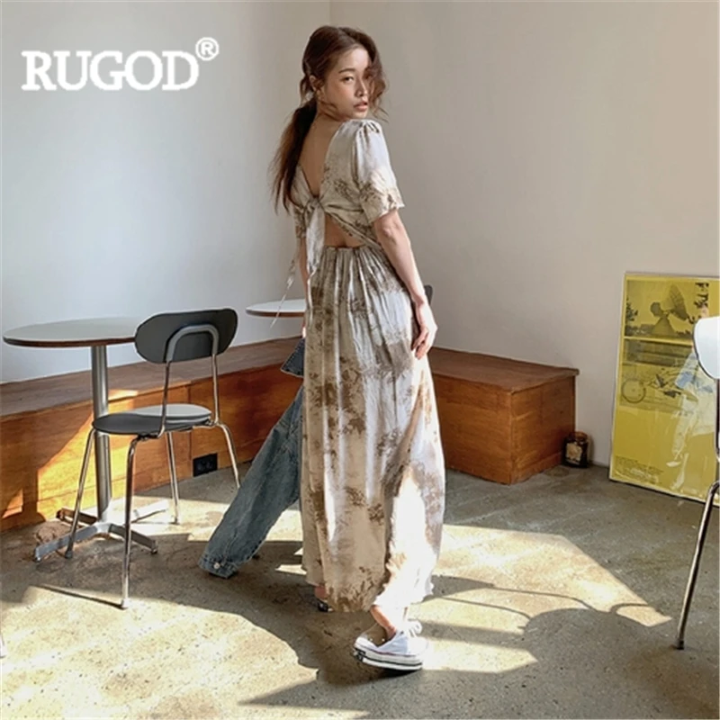 Женское длинное платье RUGOD пляжное до щиколотки с принтом и бантом 2019|Женские