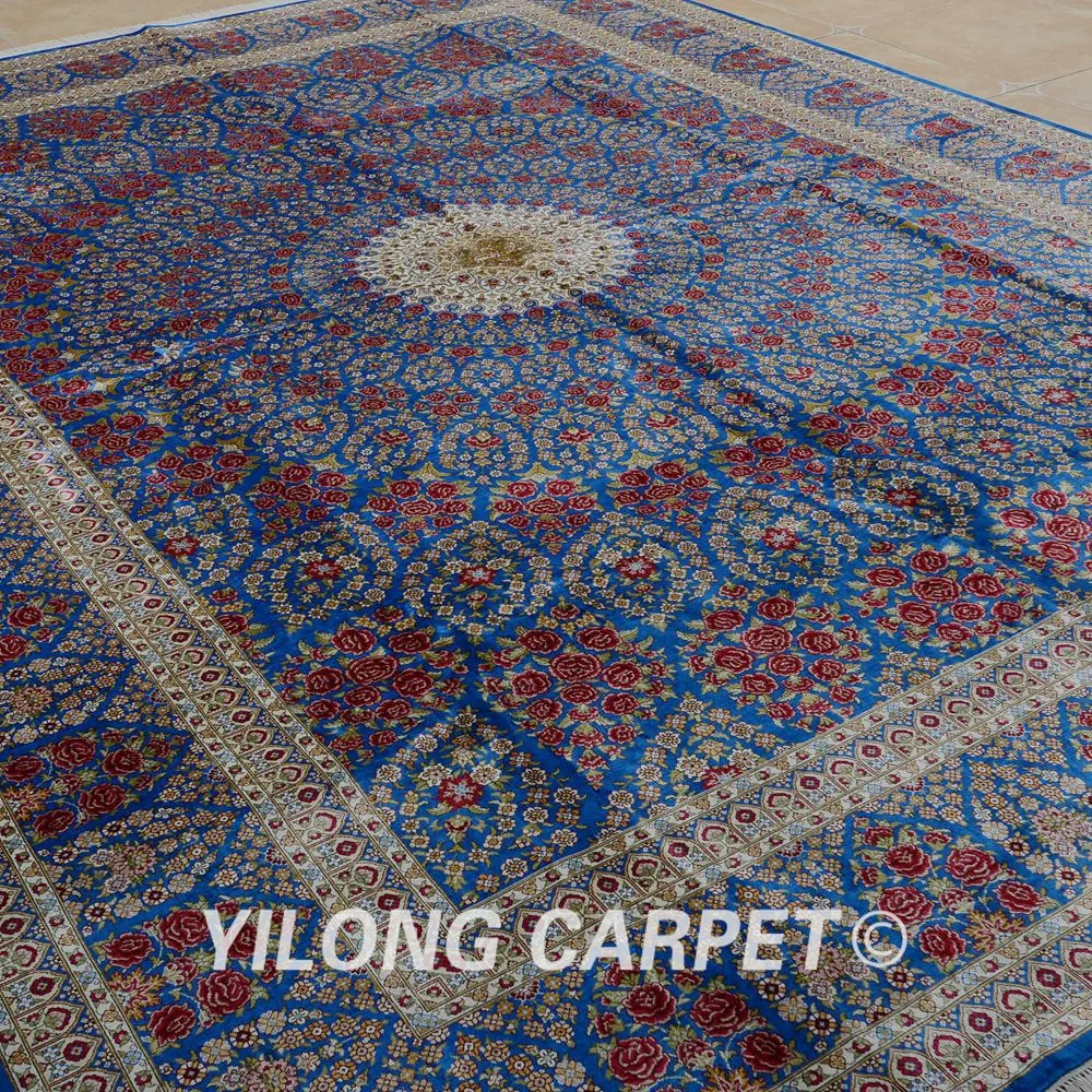 Goedkoop Yilong 9'x12 'Vantage Klassieke Kleed Grote Antiek Blauw Medaillon Kashmir Zijden Tapijt (1911)