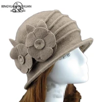 100 wool 2 flower dome fedoras spring fall winter warm middle aged mom comfortable hats high quality drop shipping