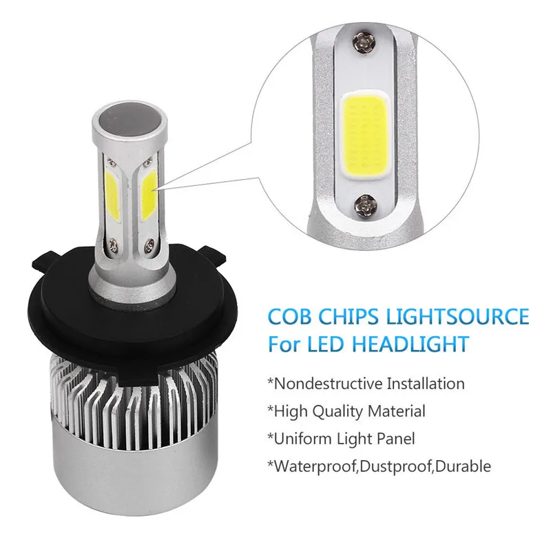 AuxtingsS2 H1 H4 H7 H13 H11 9005 9006 H3 9004 9007 COB светодиодный головной светильник 72W фары для 8000LM