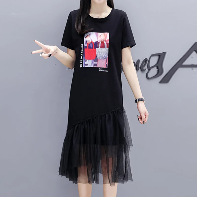 4XL плюс размер платье Черное Кружевное Сетчатое лоскутное Повседневное больших