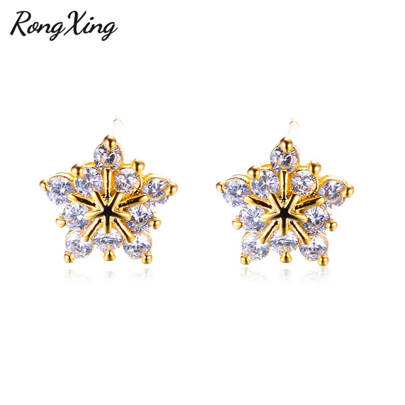 RongXing роскошные серебряные/Золотые/розовые Золотые заполненные снежинки серьги