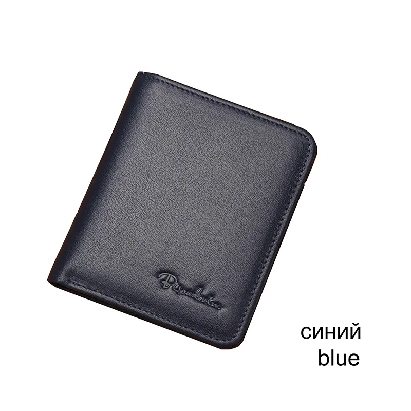 BISON DENIM черный кошелек для мужчин из натуральной кожи мужские кошельки тонкий мужской кошелек держатель для карт из коровьей кожи мягкие Мини кошельки N4429 - Цвет: Синий