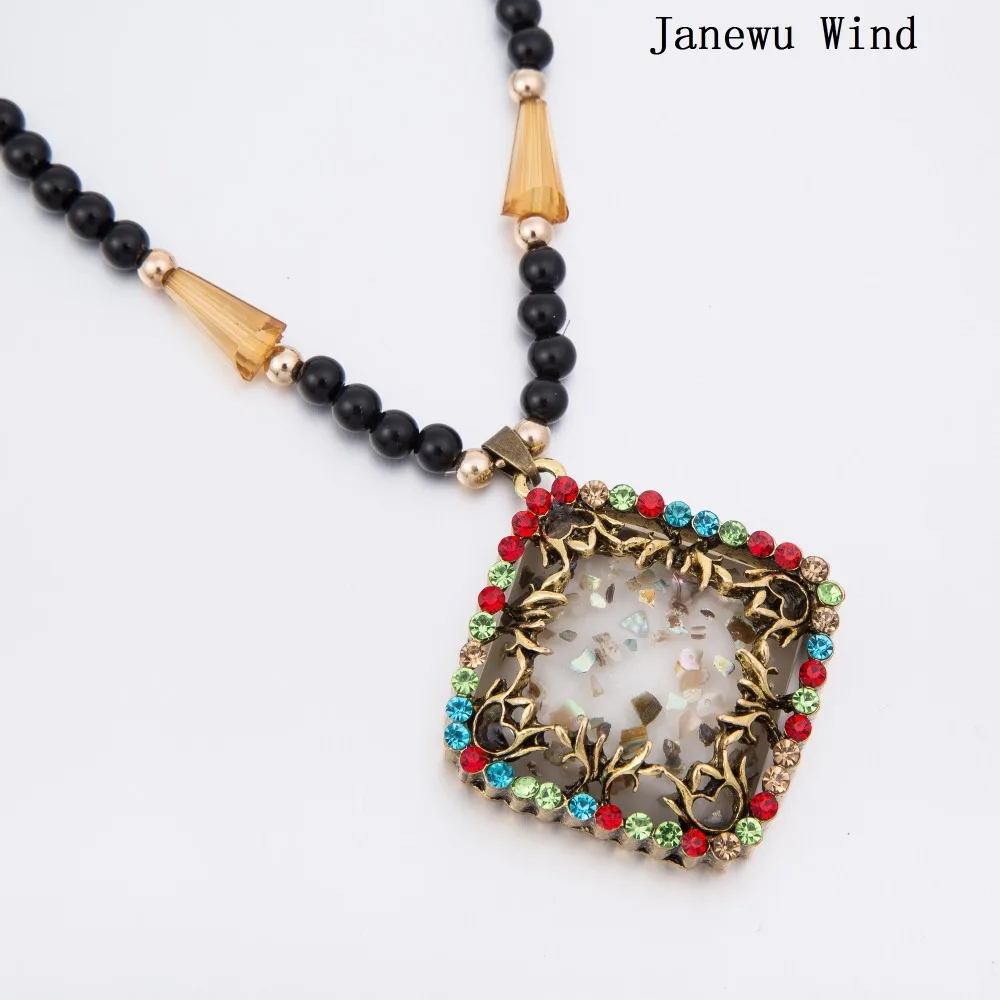 Женское ожерелье с подвеской Janewu черное колье бусинами длинной цепочкой кулоном