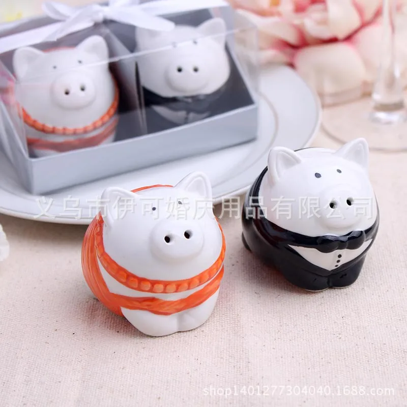 

100sets/lot 2017 new wedding favor ceramic pig salt and pepper shaker for wedding party giveaways Guest souvenirs Free shipping