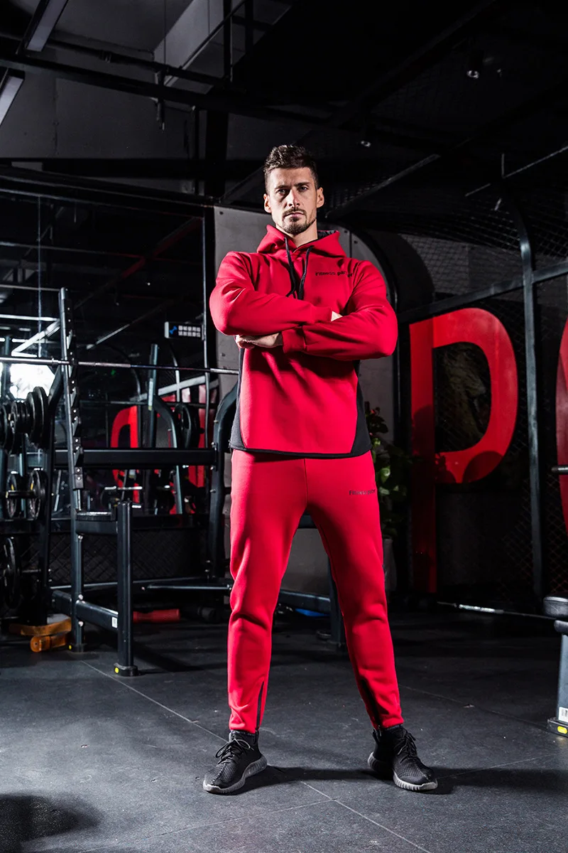 Спортивный костюм, спортивный костюм для мужчин, Осень-зима, плюшевый, для тренажерного зала, для фитнеса, толстовка+ штаны, набор, для бега, для мышц, мужская спортивная одежда
