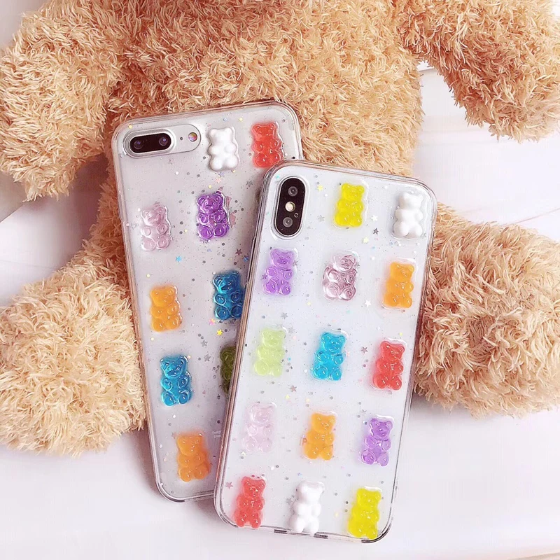 Для iPhone X чехол 3D Gummy Bear карамельный цвет мягкий s для 6 6S 7 8 Plus XS Max XR Xs Блестящий ТПУ