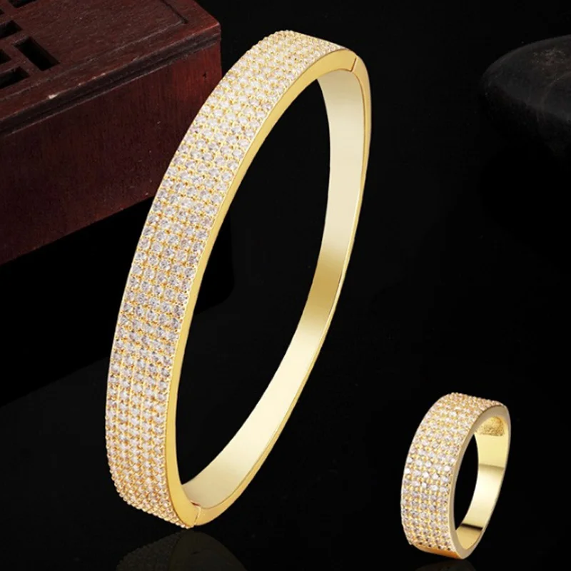 Theresa jewelry brand luxury 5 line AAA zircon micro pave setting Bangle with ring set classic all body bracelet | Украшения и