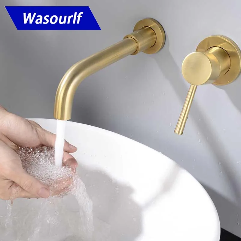 WASOURLF настенный смеситель из твердой латуни для ванной комнаты золотого цвета