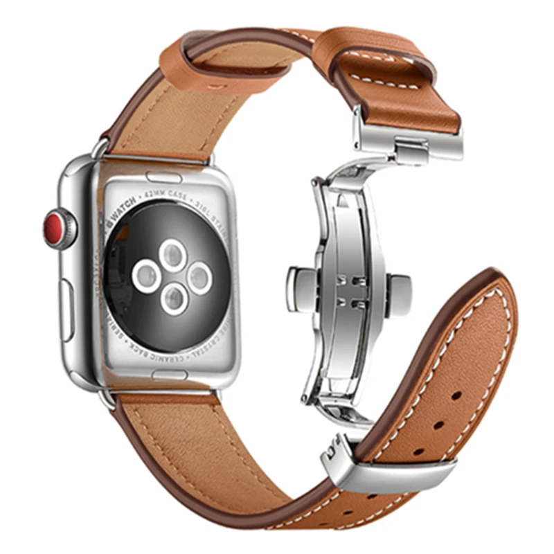 Роскошная натуральная кожа ремешок для наручных часов apple watch версии 44 мм 40 iwatch