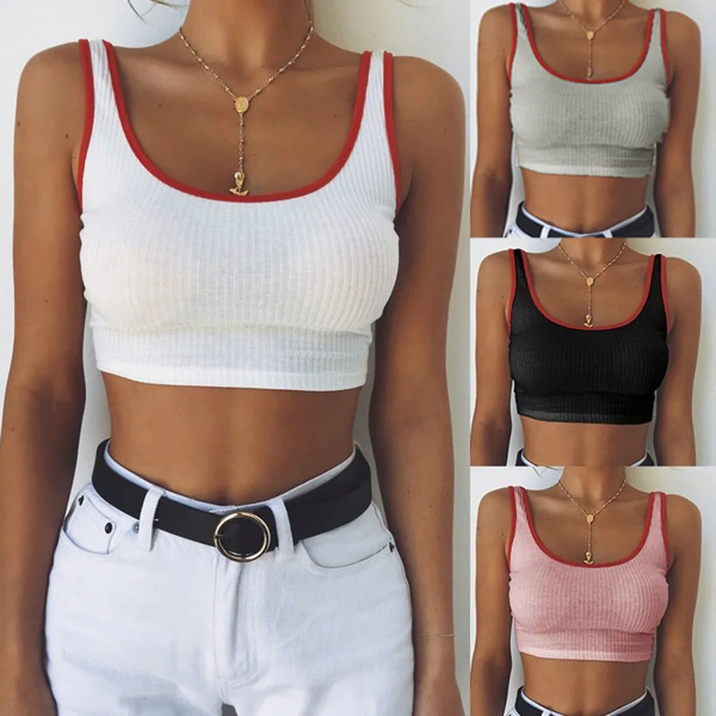 Fashion Summer Sexy Female Crop Tops Women Sleeveless Short O-Neck Solid Bandage Knotted Tank Vest 2019 Hot Sales | Женская одежда