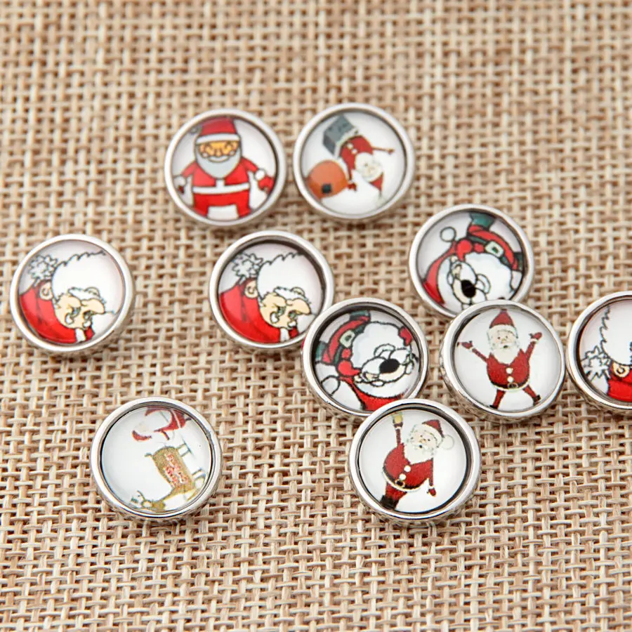 

Круглые стеклянные браслеты с узором Санта-Клауса 10 шт./лот, сделай сам, Имбирные застежки, подходят для кнопок 12 мм, подвески, ювелирные изде...