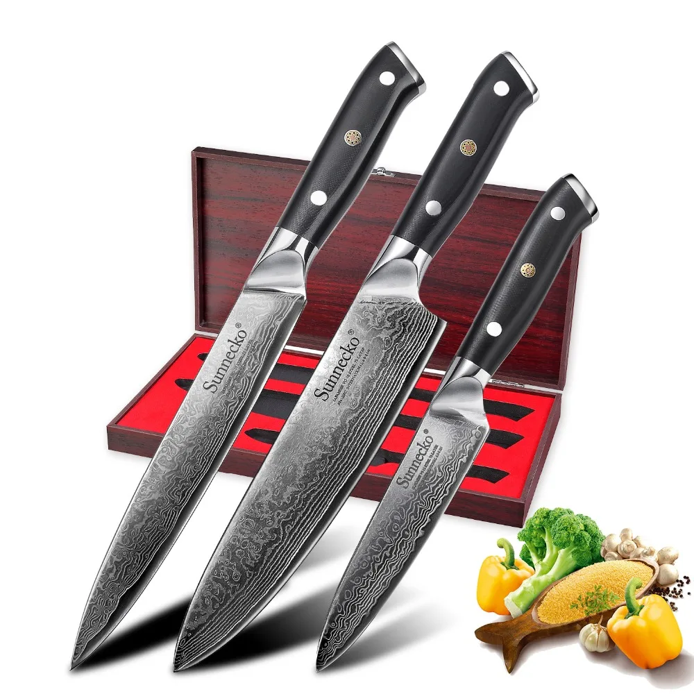 Набор кухонных ножей SUNNECKO G10 набор с рукояткой из стали VG10 и подарочной коробкой 3