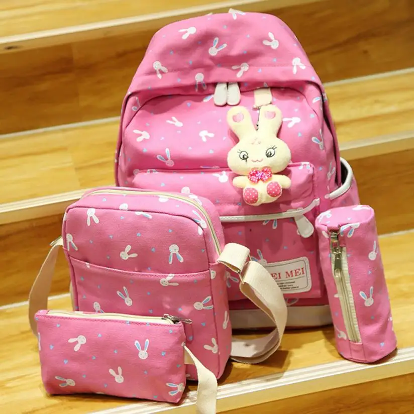 Hot Pink MOLAVE рюкзак высокое качество холст 4 комплекта для женщин девушка кролик животные Путешествия плеча школьная сумка рюкзак ноутбук JAN4 - Цвет: Hot Pink