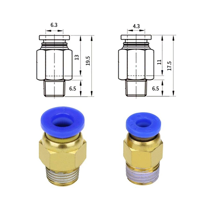 

5pcs Pneumatic Connectors For V6 V5 3D Printers Parts 1.75mm 3mm Quick Coupler J-head Fittings Hotend Copper Part