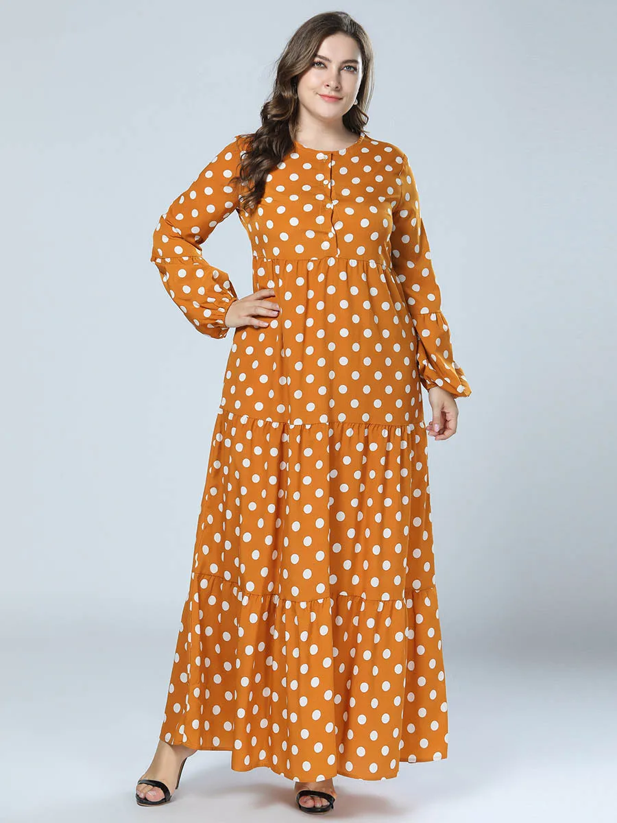 Женская мусульманская одежда abaya в горошек желтый кафтан Турецкая из Дубая для