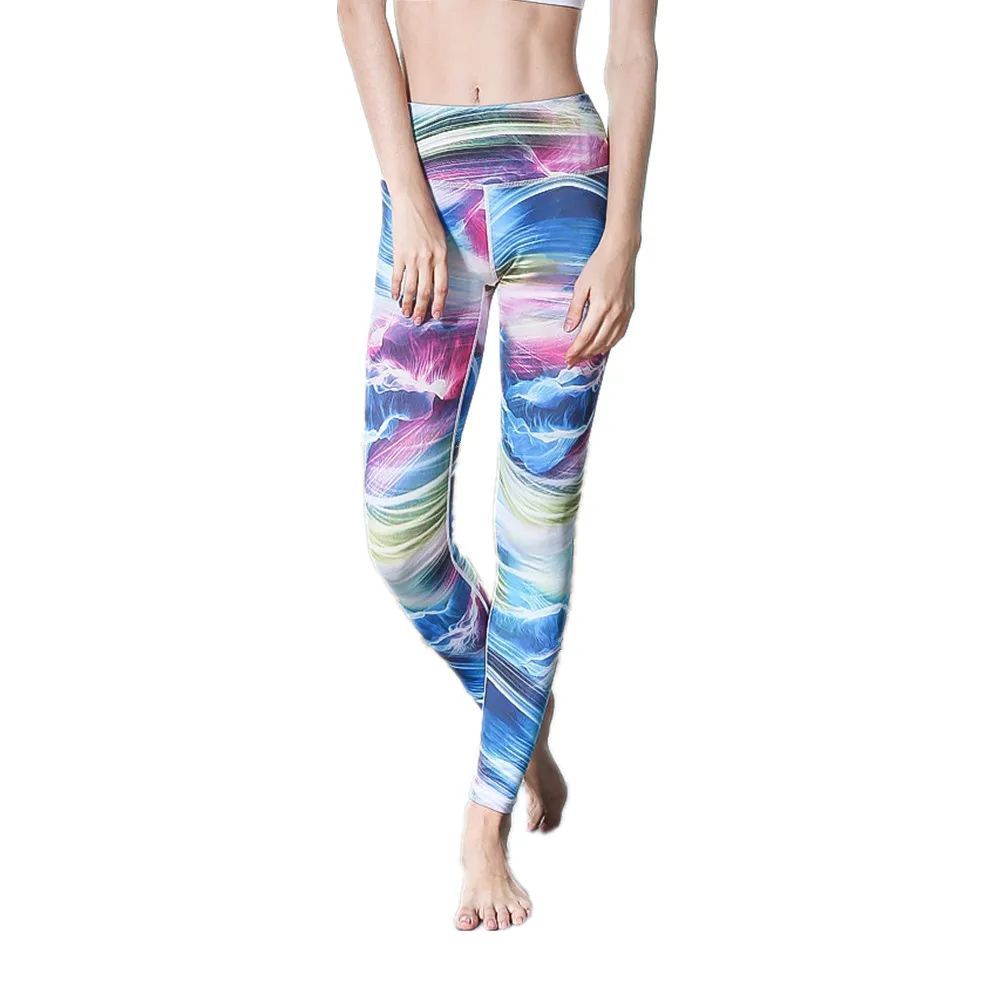 Karyzon 3d печать yoga спортивные леггинсы женщин высокой эластичностью тренажерный