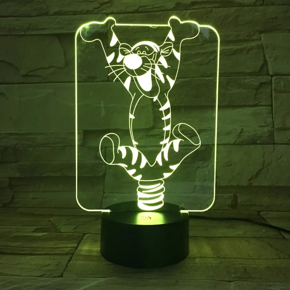С милым тигренком из мультфильма LED 3D ночной Светильник акриловый 7 Цвета