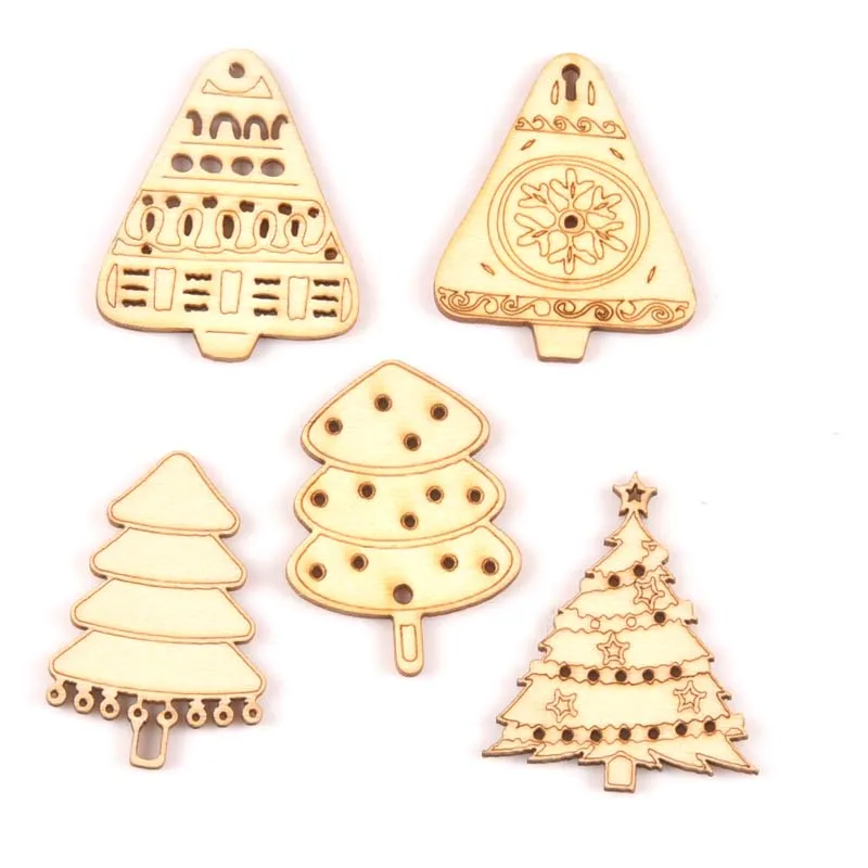 10pcs Natural Christmas tree pattern wood Scrapbooking Carft for Kid painting diy accessories home decor 30-45mm MT2126 | Дом и сад