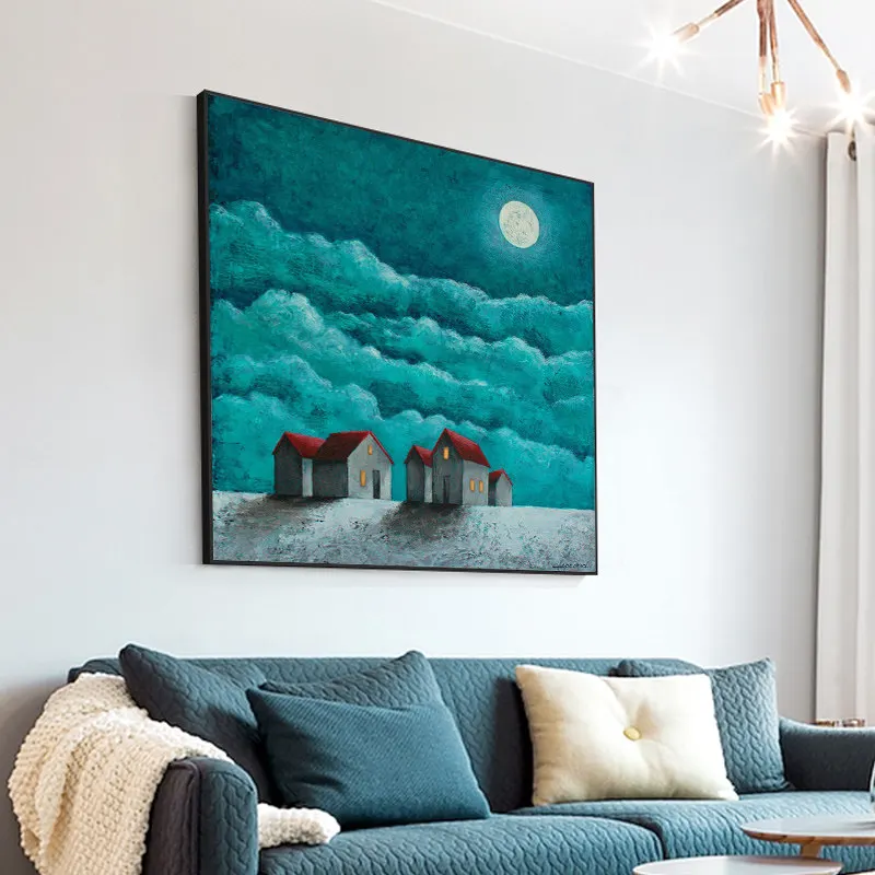 100% Hand Painted Silent Night Sky Oil Painting On Canvas Wall Art Frameless Picture Decoration For Living Rooms Home Decor Gift | Дом и сад