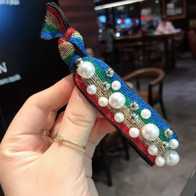 Rainbow Pearl Модные женские аксессуары для волос леопардовая квадратная круглая Геометрическая высокая эластичная резинка для волос Радужный жемчуг стразы головной убор - Цвет: Rainbow Pearl