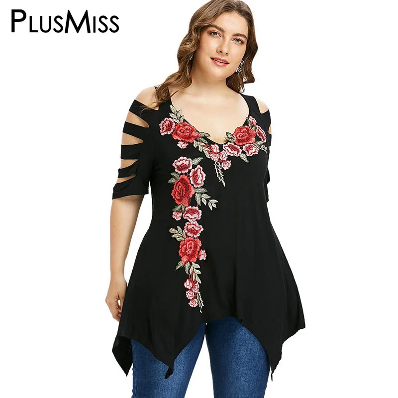 PlusMiss плюс Размеры 5XL 4XL футболка для подростков с цветочным рисунком женские