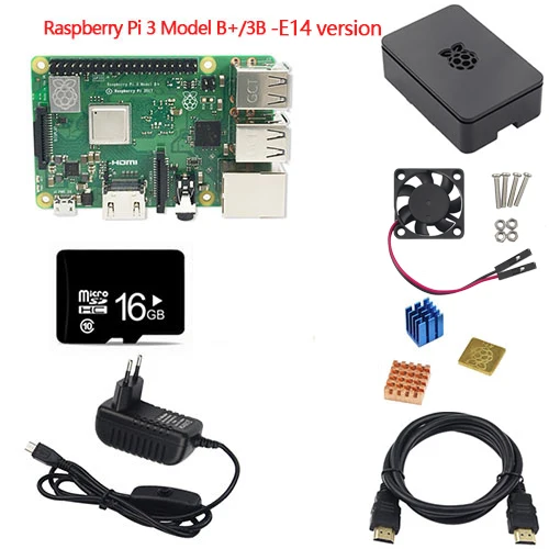 Aokin 7 шт. комплект комбо Raspberry Pi 3 Model B+/3b материнская плата, 16 Гб Microsd карта 5 в 2.5A адаптер, радиаторы, черный корпус Hdmi кабель - Комплект: Комплект 2