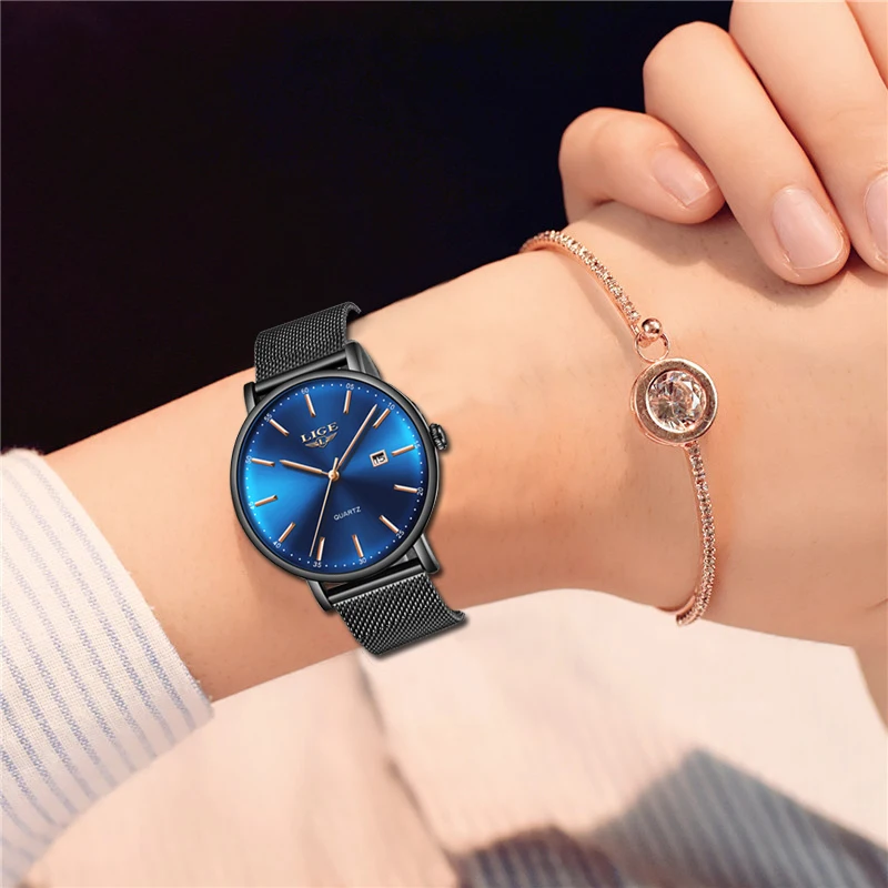 LIGE женские часы лучший бренд Роскошные Простые Модные Часы из нержавеющей стали