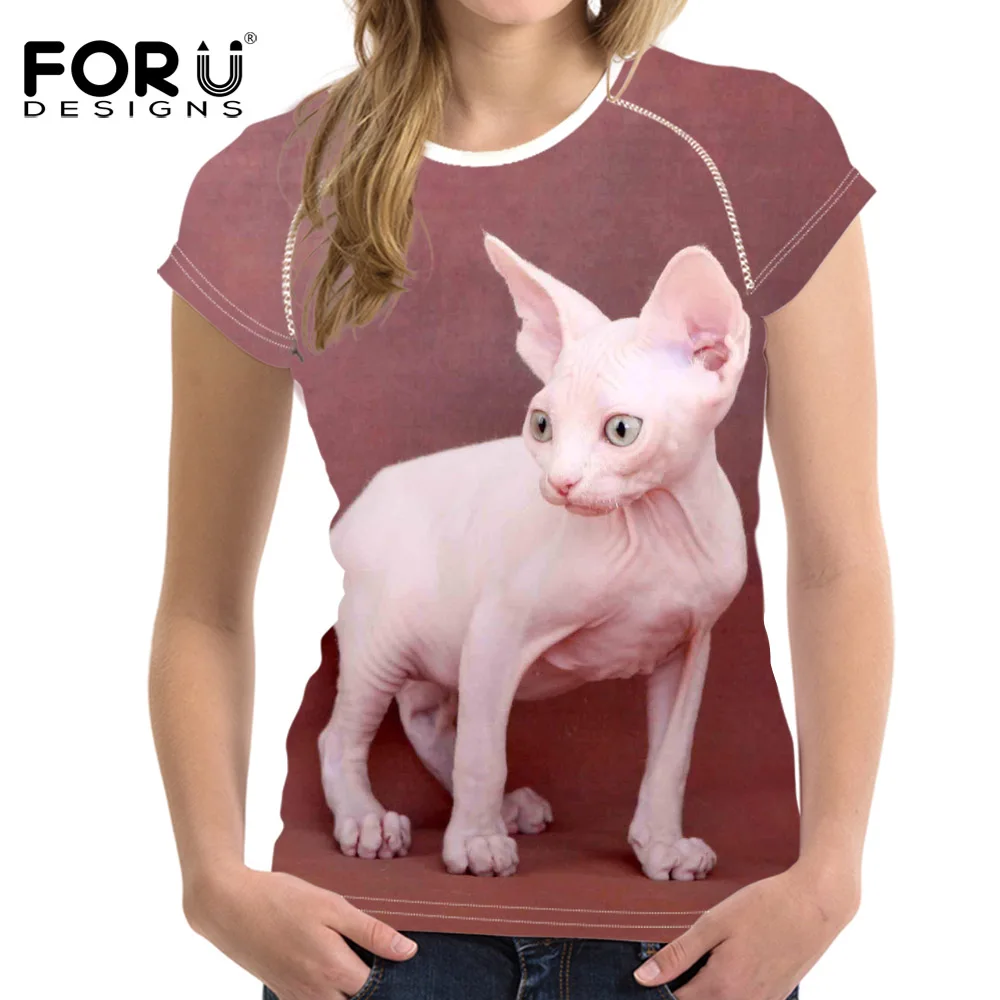 

FORUDESIGNS 3D Sphynx Animal Printing Women Summer T Shirt Fashion Breathable Woman Tops Tee Shirts Casual Short Sleeve Shirts