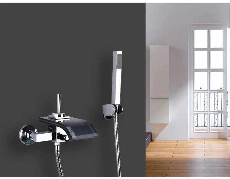 Настенный кран для душа с водопадом стеклянный набор ванная комната ручная