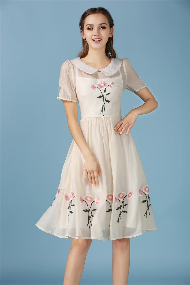 2017 Женская одежда новый сезон: весна–лето мода цветы платье с вышивкой Рубашка