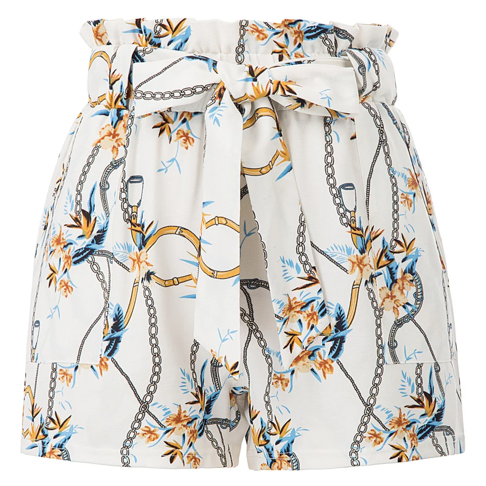 GK Women's casual shorts Summer Floral Pattern Elastic Waist Belt Decorated loose Shorts hot new high quality | Женская одежда