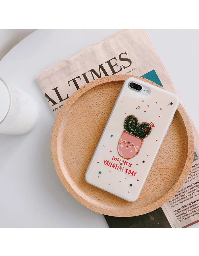 3D Kawaii растение кактус прозрачные со стразами чехол для iPhone X Xs 10 8 7 6 6s Plus iphone plus в