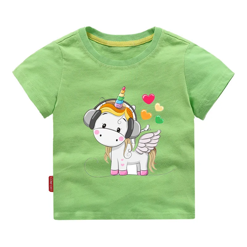 New Arrivals 2019 Summer Children's Cartoon Unicorn DMDM PIG Girl T-Shirt Vest Cotton Print Heat transfer | Детская одежда и