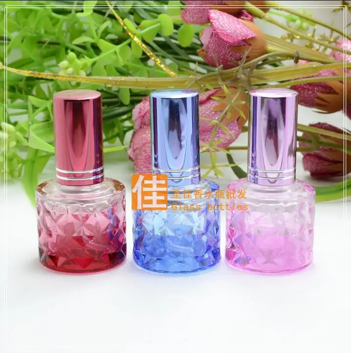 Wholesale Free Shipping 8ml Flat BAll Glass Spray Parfum Bottle Pink yellow Blue Wed Purple Empty Packaging Perfume Bottles