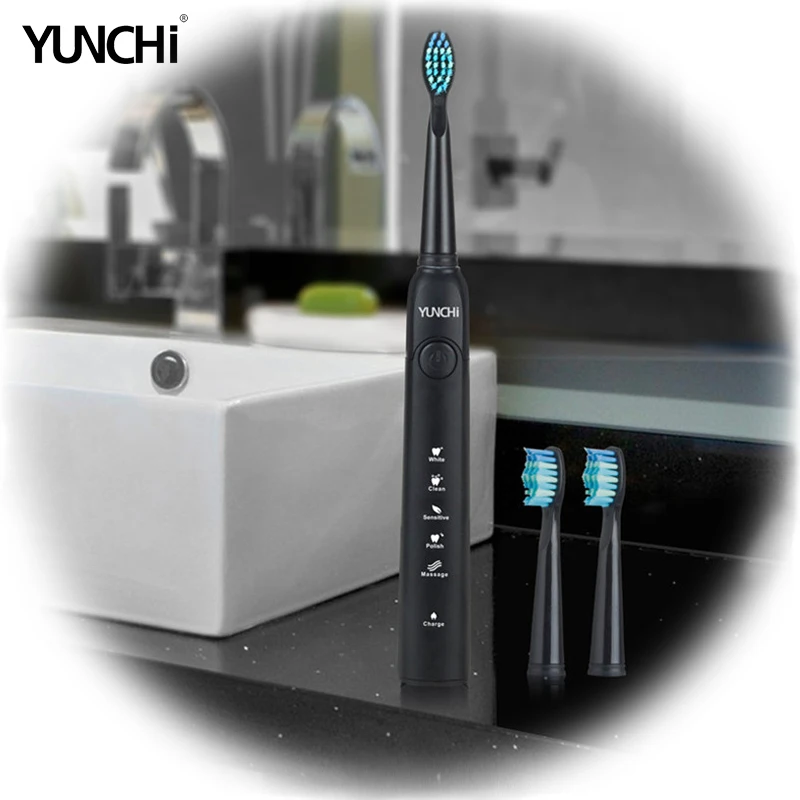 Yunchi Ультразвуковая электрическая зубная щетка сменные головки щетки зарядка