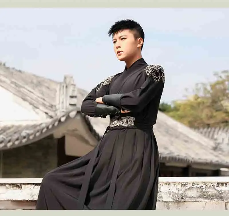 Мужской винтажный костюм Hanfu черный для косплея одежда на Хэллоуин маскарадное