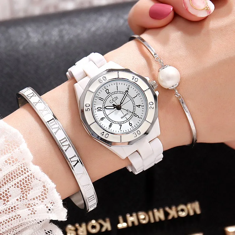 GEDI Fashion White Ceramics Women Watches Top Luxury Brand Ladies Quartz Watch New Bracelet Watch Relogio Feminino Hodinky