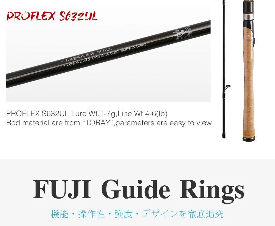 TSURINOYA для рыбалки стержень PROFLEX 1.91mUL 3 секции быстрое вращение рыболовной удочки Fuji аксессуары бас-гитара