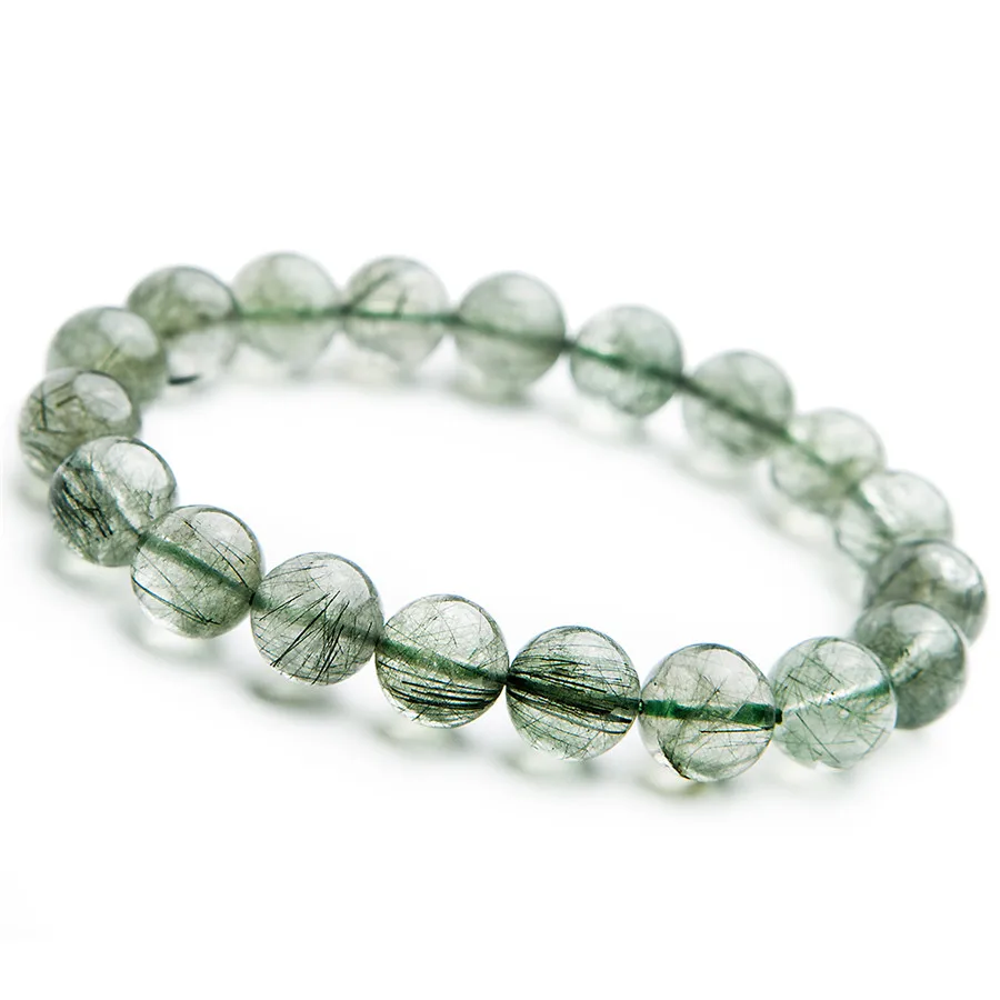 Бразильский натуральный зеленый рутилированный кварцевый браслет 10 мм