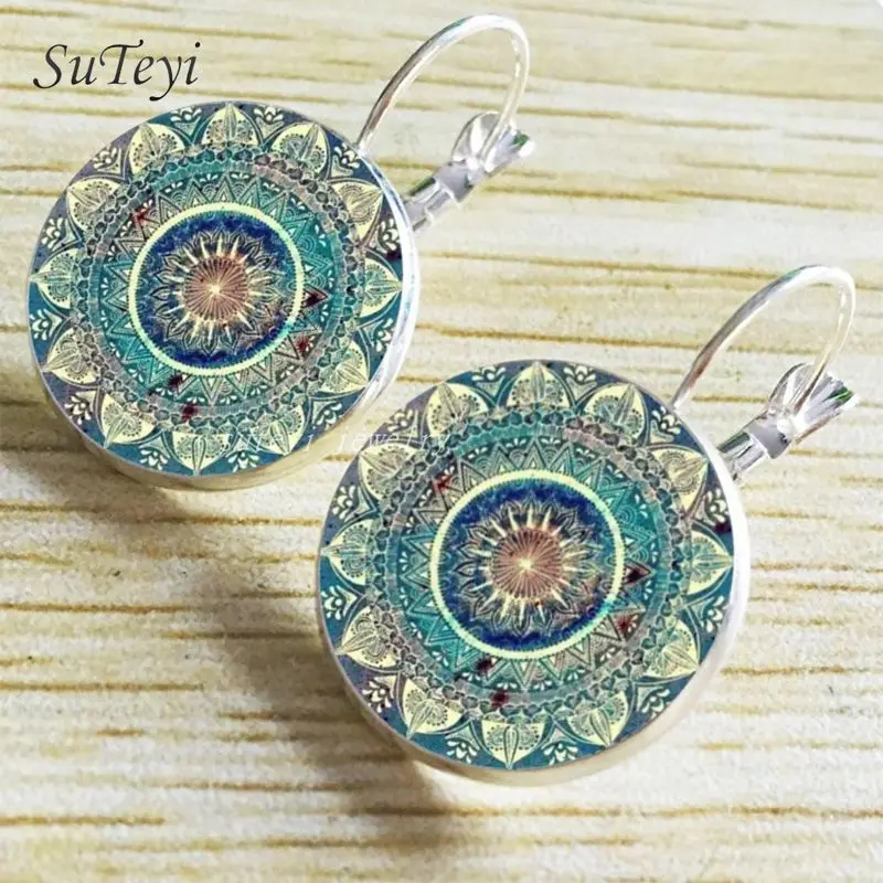 Амулет для йоги SUTEYI с подвеской из хны женские серьги Круглые Стеклянные