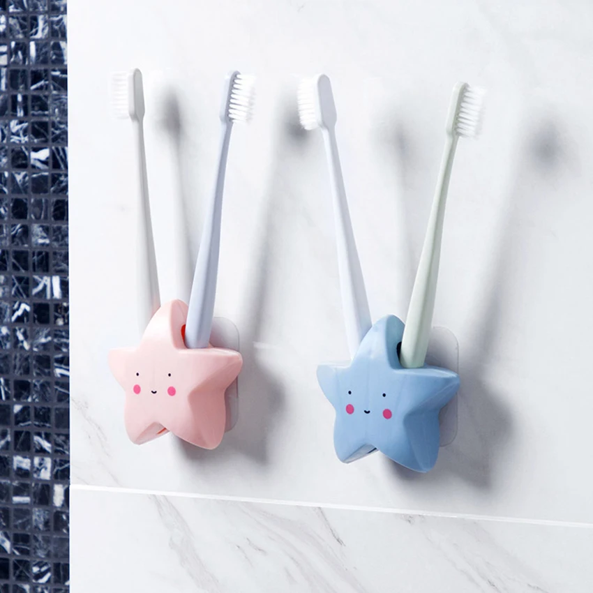 Star Toothbrush Holder Cute Storage Shelf Cartoon Wall-mounted Rack Bathroom Toothbrushes Container Organization Accessories | Дом и сад