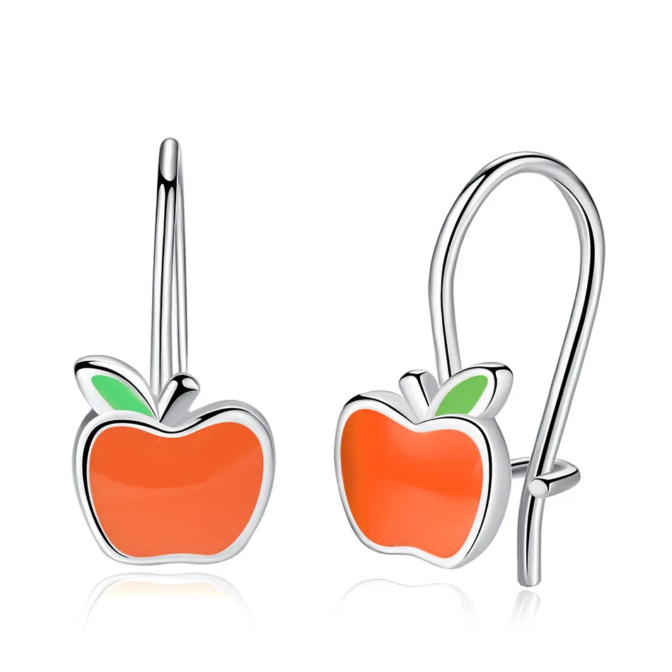 Orange FOREWE Аутентичные 925 пробы серебряные серьги многоцветные эмалированные маленькие яблоко милые серьги для девочек Детские Модные ювелирные изделия подарок - Окраска металла: Orange