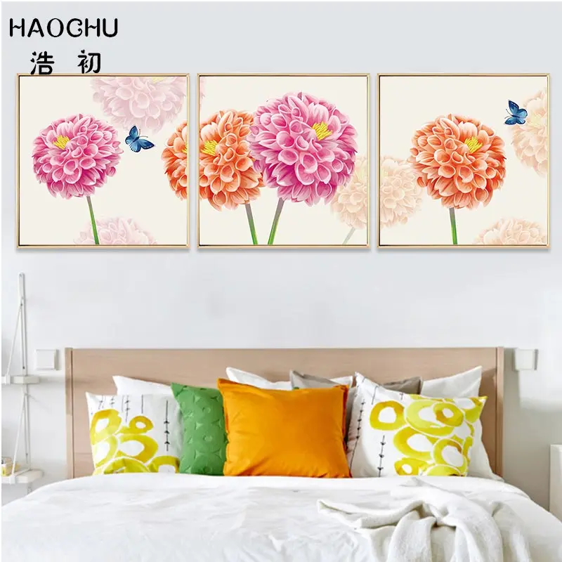 HAOCHU Chinese hydrangea flower still life canvas painting wall art decoration poster picture home decor | Дом и сад